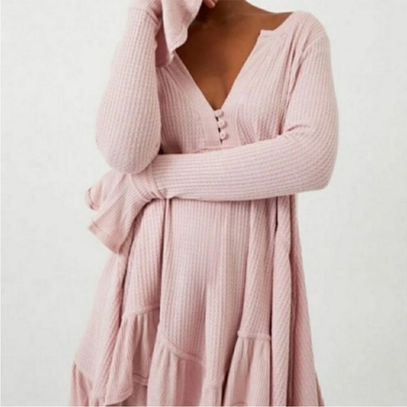 Free People Olivia black tunic dress deep V-neck bohemian EUC NO FLAWS - Picture 4 of 5